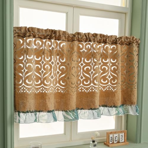 champracer Scheibengardine Landhaus Bistrogardine Kurzgardinen modern Küchenvorhänge Kaffee Vorhänge für kleine Fenster Küche Wohnzimmer Cafè Landhaus (60 * 150cm,Braun) von champracer