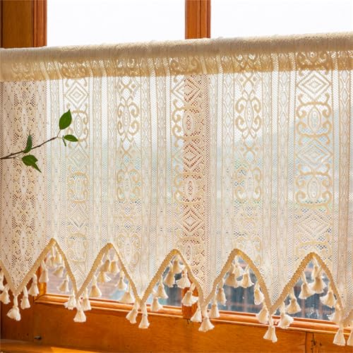 champracer Scheibengardinen Landhausstil, Häkelgardine Bistrogardine Vintage Halbe Gardinen Fenster, Scheibengardinen Boho Leinen Kurzgardine Weihnachten Mit Fransen Für Kleine Fenster (BxH 90x38 cm) champracer Scheibengardinen Landhausstil, Häkelgardine Bistrogardine Vintage Halbe Gardinen Fenster, Scheibengardinen Boho Leinen Kurzgardine Weihnachten Mit Fransen Für Kleine Fenster (BxH 90x38 cm) von champracer