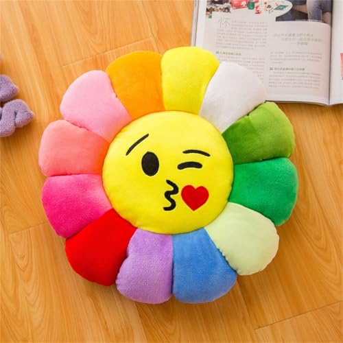 champracer Sonnenblumen-Bodenkissen für Kinder, Weiches Plüschkissen, Sofakissen, weiches Sitzkissen, für Kinder, zum Lesen, Fernsehen, Schlafzimmer, Dekoration (Kuss,40 cm) von champracer