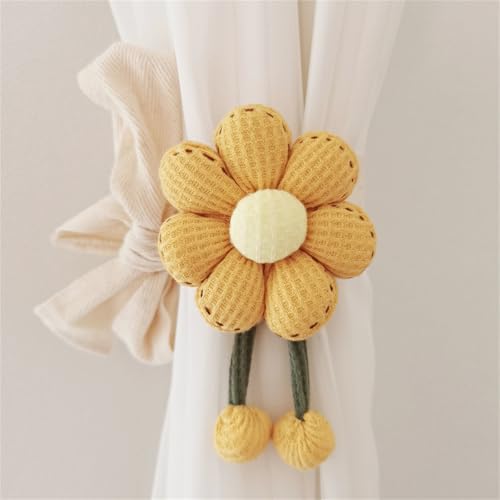 champracer Vorhänge Raffhalter Blumen 2 Stück, Vintage Gestrickte Vorhang Halter Handgefertigte Raffhalter Dekorative Vorhang fürBoho Haus Kinderzimmer, Fenster Dekoration (E) von champracer