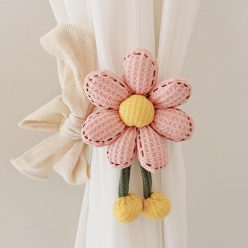 champracer Vorhänge Raffhalter Blumen 2 Stück, Vintage Gestrickte Vorhang Halter Handgefertigte Raffhalter Dekorative Vorhang fürBoho Haus Kinderzimmer, Fenster Dekoration (F) von champracer