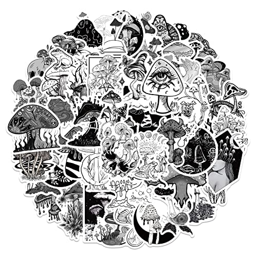 chamvis Goth Style Mushroom Stickers Pack Gothic Stickers Aesthetic 50 STÜCKE Schwarz-Weiß Wasserdicht Dekorative Vinyl Kleine Aufkleber für Gitarre, Wasserflasche, Gepäck, Tablet, Telefon, Notebook von chamvis
