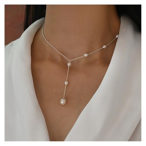 changgengyi Halsketten, Echte S925 Sterling Silber Natürliche Süßwasser Perle Anhänger Halskette Schmuck for Frauen,für Damen changgengyi Halsketten, Echte S925 Sterling Silber Natürliche Süßwasser Perle Anhänger Halskette Schmuck for Frauen,für Damen von changgengyi