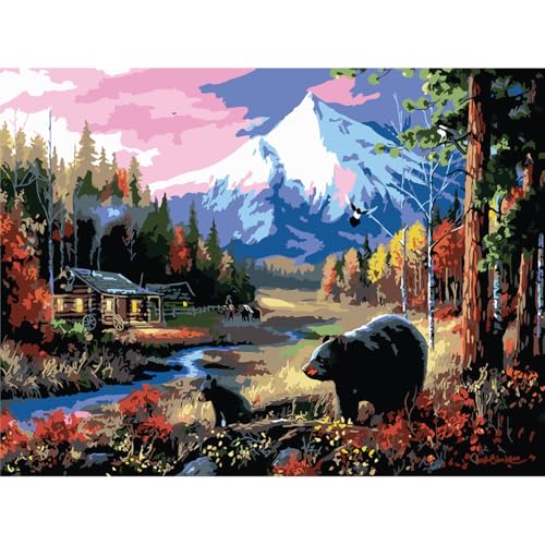 changjiasujiao Wald B?r Malen nach Zahlen Erwachsene,DIY Paint by Numbers Adult Landschaft,mit Pinseln und Acrylfarben Set,Handgemalt Ölgemälde Leinwand für Home Decor – 30x40cm (ohne Rahmen) von changjiasujiao