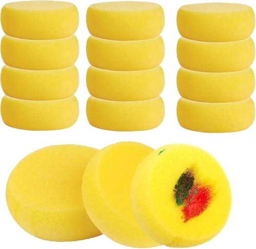 ChAusa 30 Stück Malschwamm 7.5cm Runde Schwamm Set Schwammpinsel,Schwämme,Schminkschwamm Reinigung Kunst Schwämme für Handwerk Farbe Gesichtsbemalung Hobbys,Geschirr Spülen,Chminken(Gelb) von chausa