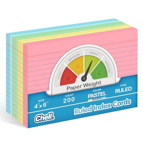 Chell Karteikarten, 10,2 x 15,2 cm, schwer, linierte Vorderseite und leere Rückseite, 29,5 kg, Deckgewicht, Pastellfarben, 200 Stück von chell