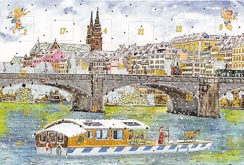 Nostalgische Adventskalenderkarte Basel Schweiz Weihnachten Doppelkarte von chemstickattack