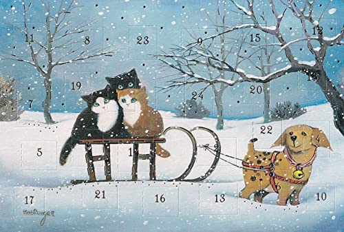 Wunderschöne Katzen Adventskalenderkarten 4 Stück Doppelkarte Weihnachten von chemstickattack