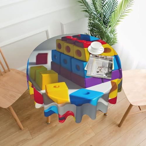Bunte Bausteine, runde Tischdecke, ca. 152,4 cm, # Tischdecke für drinnen und draußen, für Küchenpartys von chenfandi