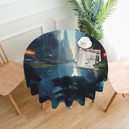 Runde Tischdecke "The City On The Water", ca. 152,4 cm, für Innen- und Außenbereich, für Küchenpartys von chenfandi