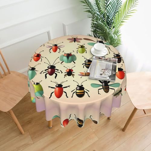 Runde Tischdecke mit Cartoon-Insekten, ca. 152,4 cm, für Innen- und Außenbereich, für Küchenpartys Runde Tischdecke mit Cartoon-Insekten, ca. 152,4 cm, für Innen- und Außenbereich, für Küchenpartys von chenfandi