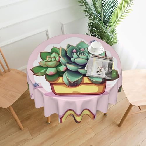 Runde Tischdecke mit Cartoon-Sukkulenten, ca. 152,4 cm, # Tischdecke für Innen- und Außenbereich, für Küchenpartys Runde Tischdecke mit Cartoon-Sukkulenten, ca. 152,4 cm, # Tischdecke für Innen- und Außenbereich, für Küchenpartys von chenfandi
