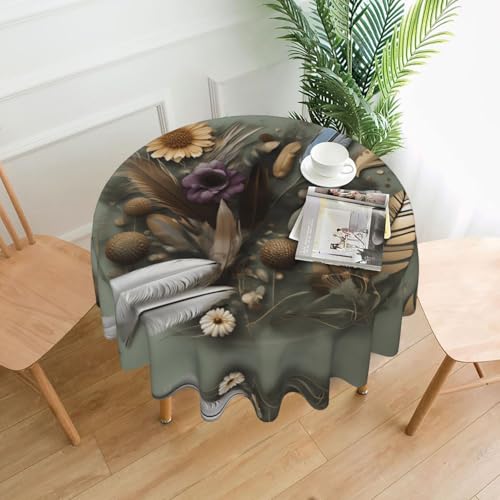 Runde Tischdecke mit Federblumen, ca. 152,4 cm, für Innen- und Außenbereich, Tischdecken für Küchenpartys von chenfandi
