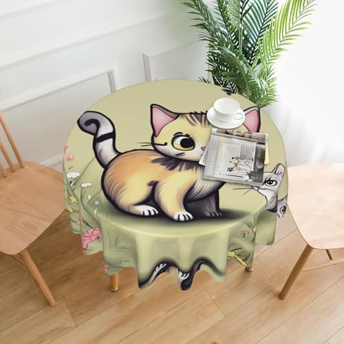 Runde Tischdecke mit Katze und Schmetterling, ca. 152,4 cm, für Innen- und Außenbereich, Tischdecken für Küchenpartys von chenfandi
