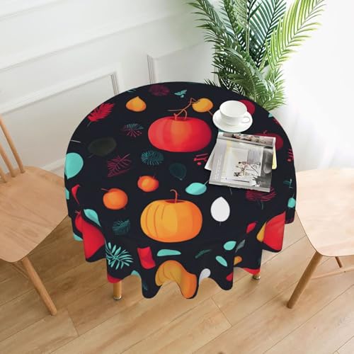 Runde Tischdecke mit Kürbisblumen, ca. 152,4 cm, # Tischdecke für Innen- und Außenbereich, für Küchenpartys von chenfandi