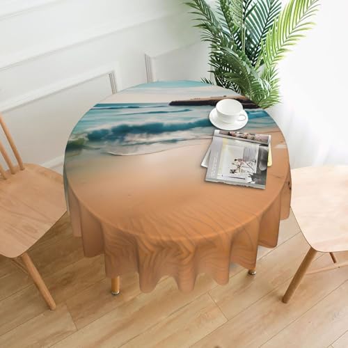 Runde Tischdecke mit Strandlandschaft, ca. 152,4 cm, # Tischdecke für drinnen und draußen, für Küchenpartys Runde Tischdecke mit Strandlandschaft, ca. 152,4 cm, # Tischdecke für drinnen und draußen, für Küchenpartys von chenfandi