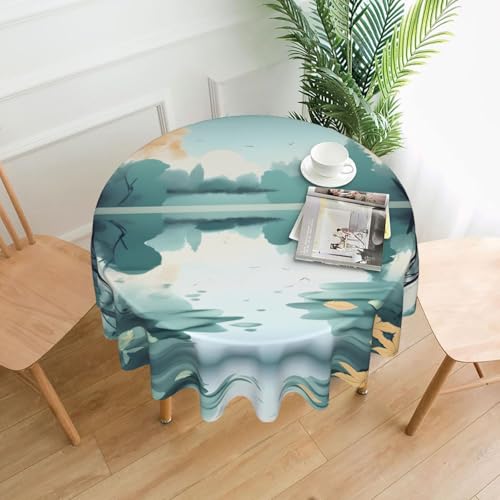 Runde Tischdecke mit gefallenen Blättern auf einem ruhigen See, ca. 152,4 cm, # Tischdecken für Innen- und Außenbereich, für Küchenpartys Runde Tischdecke mit gefallenen Blättern auf einem ruhigen See, ca. 152,4 cm, # Tischdecken für Innen- und Außenbereich, für Küchenpartys von chenfandi