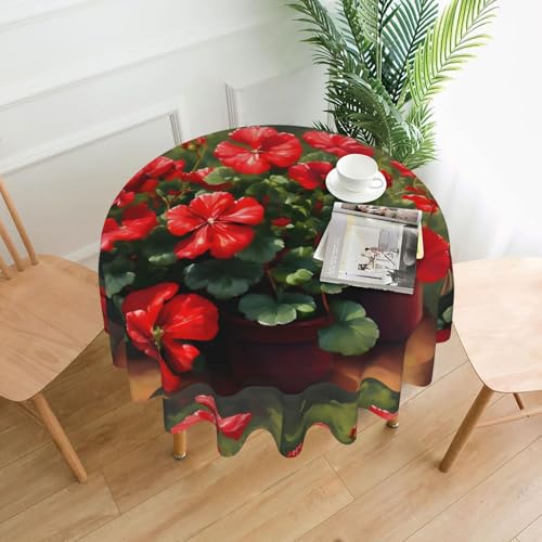 Runde Tischdecke mit roten Geranien, ca. 152,4 cm, # Tischdecken für drinnen und draußen, für Küchenpartys von chenfandi