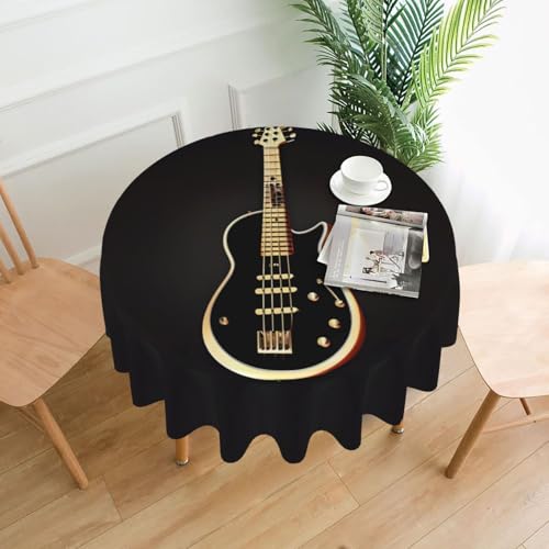 Tischdecke, rund, Motiv: schwarze Gitarre, ca. 152,4 cm, für Innen- und Außenbereich, Tischdecken für Küchenpartys von chenfandi