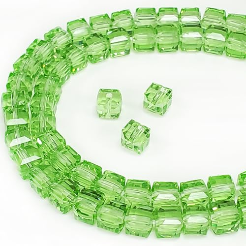 Chengmu 4 mm würfelförmige Glasperlen zur Schmuckherstellung, facettierte, quadratische Kristall-Abstandshalter für Armband, Halskette, Ohrringe, Peridot, 450 Stück von chengmu