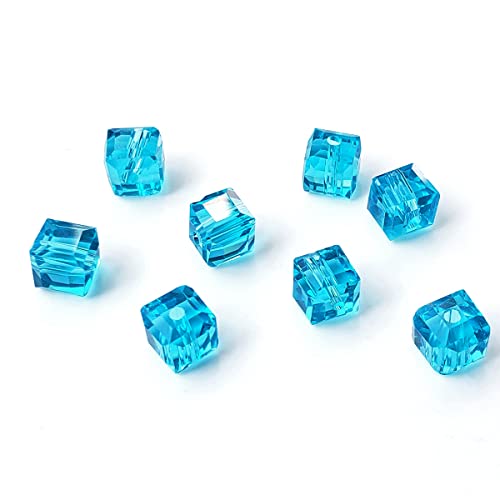 Chengmu 8 mm würfelförmige Glasperlen zur Schmuckherstellung, facettierte, quadratische Kristall-Abstandshalter für Armband, Halskette, Ohrringe, Aquamarin, 180 Stück von chengmu