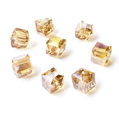 Chengmu 8 mm würfelförmige Glasperlen zur Schmuckherstellung, facettierte, quadratische Kristall-Abstandshalter für Armband, Halskette, Ohrringe, Gold, Champagner, 180 Stück von chengmu