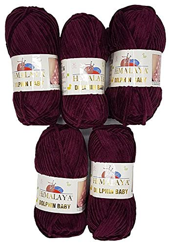 chenille 5 x 100 Gramm Himalaya Dolphin Strickwolle, Babywolle , 500 Gramm Wolle Super Bulky (beere 80339), 35_x_25 CM von Chenille