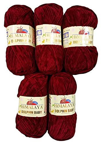 5 x 100 Gramm Himalaya Dolphin Strickwolle, Babywolle , 500 Gramm Wolle Super Bulky (bordeaux 80322) von chenille