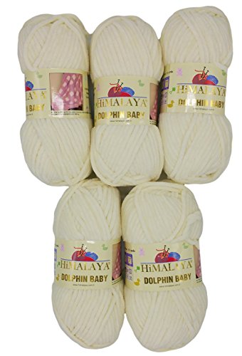 5 x 100 Gramm Himalaya Dolphin Strickwolle, Babywolle , 500 Gramm Wolle Super Bulky (creme 80308) von chenille