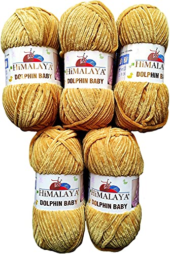 chenille 5 x 100 Gramm Himalaya Dolphin Strickwolle, Babywolle , 500 Gramm Wolle Super Bulky (gold 80330), 35_x_25 CM von Chenille