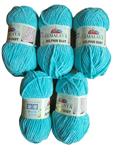 5 x 100 Gramm Himalaya Dolphin Strickwolle, Babywolle , 500 Gramm Wolle Super Bulky (türkis 80315) von chenille