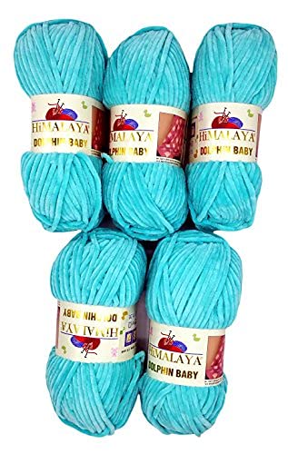 5 x 100 Gramm Himalaya Dolphin Strickwolle, Babywolle , 500 Gramm Wolle Super Bulky (türkis 80335) von chenille