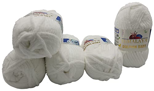 5 x 100 Gramm Himalaya Dolphin Strickwolle, Babywolle , 500 Gramm Wolle Super Bulky (weiss 80301) von chenille