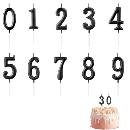 chenyell Kuchenkerzen Zahlen 10 StüCk Geburtstagskerzen Zahlen 0-9, Kerzen Geburtstag für Kerzendekorative Geburtstagstorte Hochzeitsparty Abschlussfeier (Schwarz) von chenyell