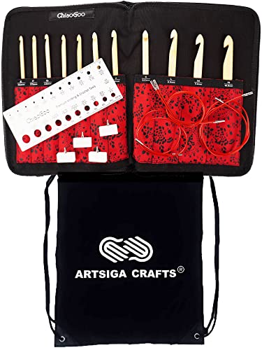 ChiaoGoo T-Spin Tunesisches austauschbares Häkelnadel-Set, Bambus, 14,5 cm, US-Größen E, F, G, 7, H, I, J, K, L, M und N, gebündelt mit Artsiga Crafts Project Bag ChiaoGoo T-Spin Tunesisches austauschbares Häkelnadel-Set, Bambus, 14,5 cm, US-Größen E, F, G, 7, H, I, J, K, L, M und N, gebündelt mit Artsiga Crafts Project Bag von chiaogoo