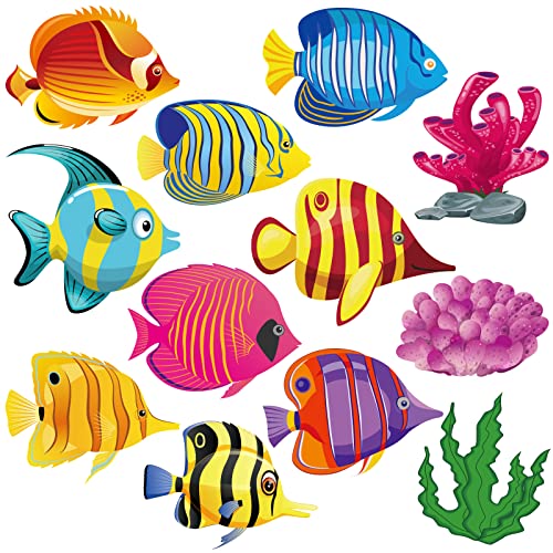 48 Stück Fischausschnitte Papier bunte Klassenzimmer Dekoration Ozean Meer Tier Ausschnitte Akzente tropische Fische Akzente Ausschnitte mit Klebepunkt für Pinnwand Schule 5,9 x 5,9 Zoll von chiazllta