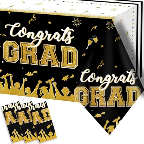 Keyoung chiazllta Set of 3 Graduation Tablecloths Class of 2023 Congrats Grad Black Graduation Party Tablecover Decorations Party Supplies Large Size Plastic 54"x108"(Black & Gold) von chiazllta