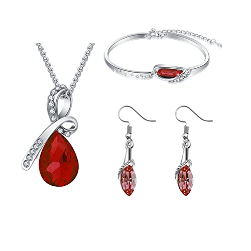 Stil Ohrringe Klassische Persönlichkeit Set 4 PCS Damen Halskette Kristall Armband Schmuck Sets Ketten Aus Perlen (Red, One Size) von chiphop