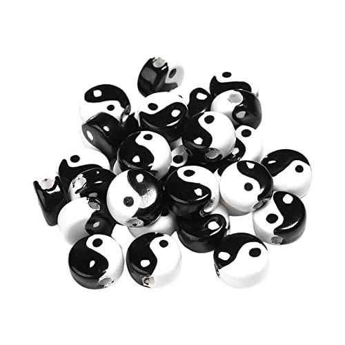 chiwanji 20 Keramik Yin Yang Perlen, Tai Bagua, Langlebige Zwischenperlen für Charm Anhänger, DIY Zubehör, Armband, Halskette, 0,8 cm von chiwanji