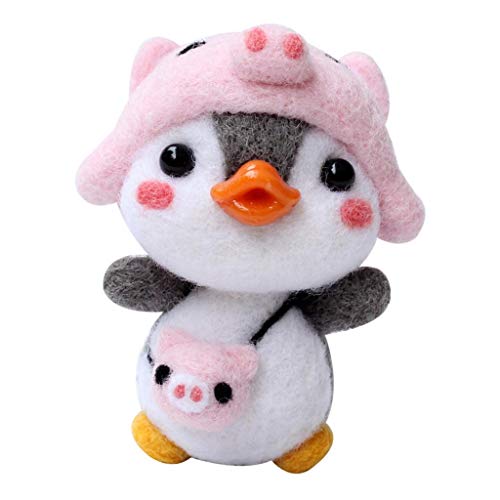 chiwanji Filztier Filzwolle Set DIY Filz Nadelfilz Bastelset - Penguin SpielzeugSpielzeugpuppe Tier Basteln mit Nadelfilz Zubehör, Schwein von chiwanji