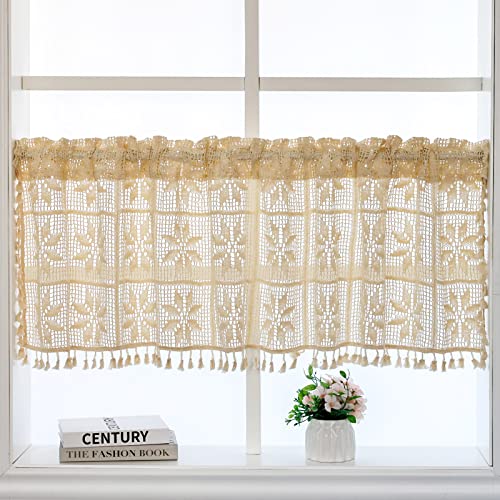 choicehot Bistrogardine Boho Vorhang,Scheibengardine Modern Küche Gardinen mit Quasten Kurzgardine für Küche Cafe Zimmer Fensterdeko HxB 45x150cm 1 Stück von choicehot