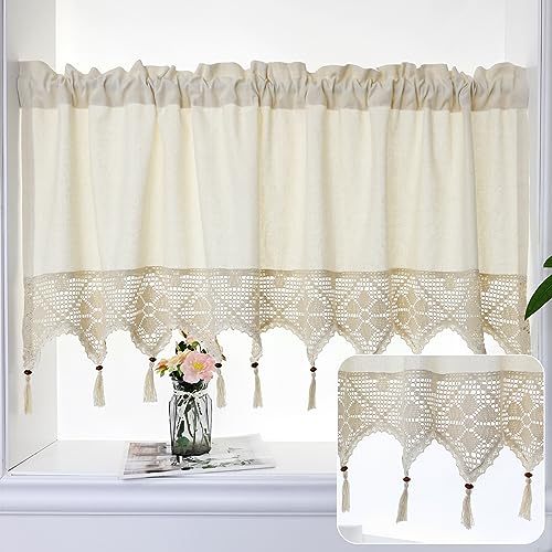 choicehot Häkelgardinen Kurzgardinen Leinen 30cm Hoch - Bistrogardine Landhausstil Scheibengardine mit Quaste Gardine für Küche Beige 30cm x150cm choicehot Häkelgardinen Kurzgardinen Leinen 30cm Hoch - Bistrogardine Landhausstil Scheibengardine mit Quaste Gardine für Küche Beige 30cm x150cm von choicehot