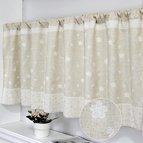 choicehot Kurzgardinen mit Weiße Blüten Baumwolle Leinen - Bistrogardine Küchenvorhänge Beige Vintage Scheibengardinen Landhausstil für Badezimmer, Küche, Dachfenster 60x145cm choicehot Kurzgardinen mit Weiße Blüten Baumwolle Leinen - Bistrogardine Küchenvorhänge Beige Vintage Scheibengardinen Landhausstil für Badezimmer, Küche, Dachfenster 60x145cm von choicehot