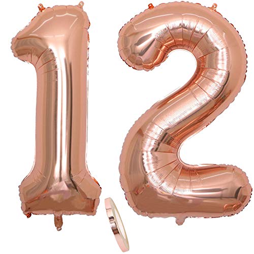 2 Luftballons Zahl 12, Nummer 12 Luftballon Rosegold Mädchen,40" Aufblasbar Helium Folienballon Roségold Ballons Figuren,Riesen ballon für Geburtstag Party Dekoration, Abschlussball (xxxl 100cm) von cholinchin