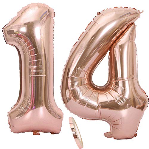 2 Luftballons Zahl 14, Nummer 14 Luftballon Rosegold Mädchen,40" Aufblasbar Helium Folienballon Roségold Ballons Figuren,Riesen ballon für Geburtstag Party Dekoration, Abschlussball (xxxl 100cm) von cholinchin