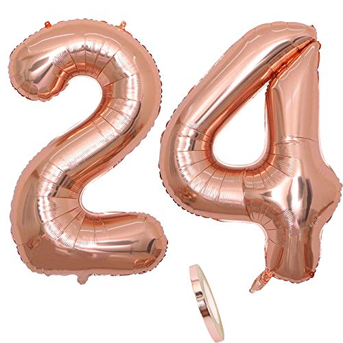 2 Luftballons Zahl 24, Nummer 24 Luftballon Rosegold Mädchen,40" Aufblasbar Helium Folienballon Roségold Ballons Figuren,Riesen ballon für Geburtstag Party Dekoration, Abschlussball (xxxl 100cm) von cholinchin