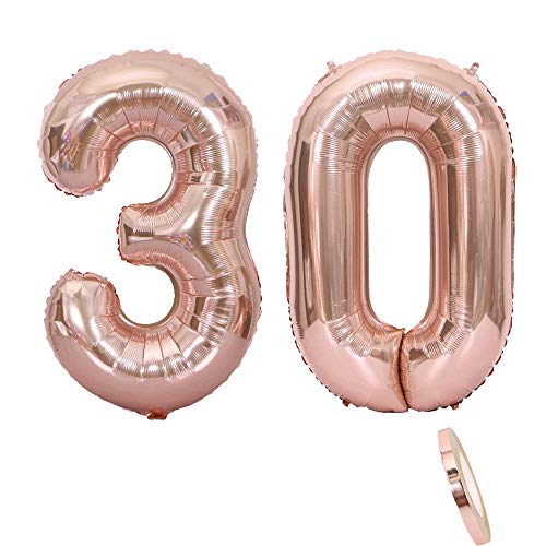 2 Luftballons Zahl 30, Nummer 30 Luftballon Rosegold Mädchen ,40" Aufblasbar Helium Folienballon Roségold Ballons Figuren ,Riesen ballon für Geburtstag Party Dekoration, Abschlussball (xxxl 100cm) von cholinchin
