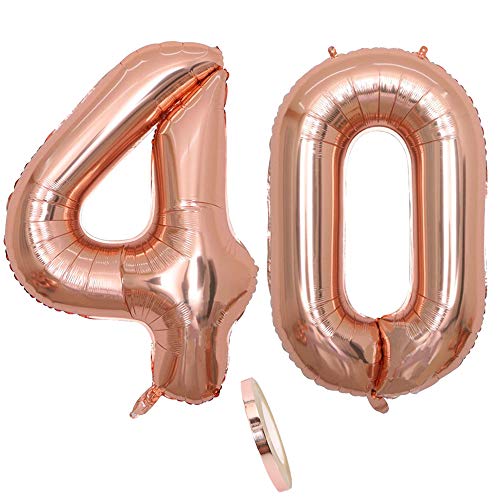 2 Luftballons Zahl 40, Nummer 40 Luftballon Rosegold Mädchen,40" Aufblasbar Helium Folienballon Roségold Ballons Figuren,Riesen ballon für Geburtstag Party Dekoration, Abschlussball (xxxl 100cm) von cholinchin