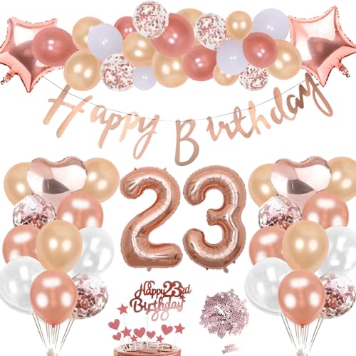 23. Geburtstag Deko Rosegold Set, Helium Herz Zahl Folienballons Happy Birthday Banner Luftballons Konfetti Tisch Ballons Kuchen Tortendeko Geschenk für 23 Jahre Mädchen Frau Frauen Party Dekoration 23. Geburtstag Deko Rosegold Set, Helium Herz Zahl Folienballons Happy Birthday Banner Luftballons Konfetti Tisch Ballons Kuchen Tortendeko Geschenk für 23 Jahre Mädchen Frau Frauen Party Dekoration von cholinchin