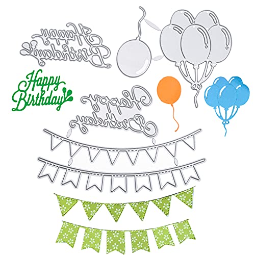 3 Stück Stanzschablone Luftballon Wimpel Kette Set Stanzformen Happy Birthday Girlande Schneiden Prägeschablonen Prägung Schablone Stanzschablonen für Geburtstag Scrapbooking Foto Album Karten Deko von cholinchin